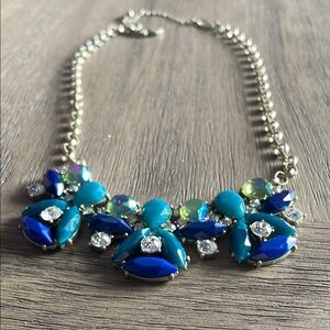 Elegant Teal Blue and Gold Statement Necklace